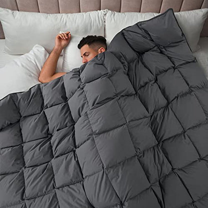  120x120 Oversized King Down And Feather Comforter, 50% Down 500+ Fill Power Grey Duvet Insert With 100% Cotton Cover, Fluffy Extra Large Comforter With Corner Tabs