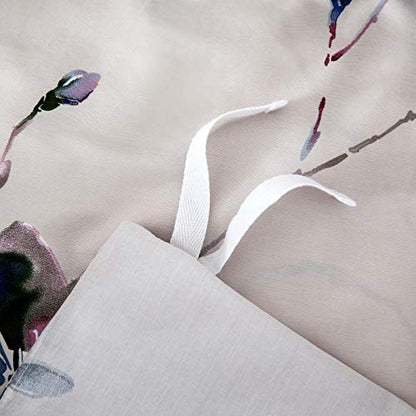  Eikei Modern Watercolor Flowers Print Duvet Quilt Cover 3pc Set Lilac Orchid Magnolia Blossom Leaf Branches Cotton Sateen 300tc Luxury Floral Bedding (Twin, Beige)