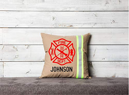  Fully Involved Stitching Firefighter Personalized Tan Maltese Cross Pillow