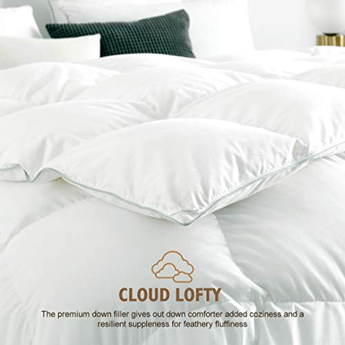  Luxury Pima Cotton Goose Feathers Down Duvet Insert King | All-Seasons Down Comforter | Ultra-Soft 750 Fill-Power Medium Warmth Hotel-Style Comforter Insert With Ties (106x90 Inches, White)