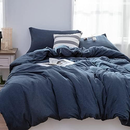  LIFETOWN 100% Jersey Knit Cotton Duvet Cover Set T-Shirt Feel Bedding Set Ultra Soft Wrinkle-Free (Beige, Queen)