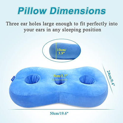  AOSSA Piercing Pillow For Side Sleepers Ear Protector CNH Pillow With Ear Holes For Pressure Sores Ear Pain Relief Headphones Donut Pillow For Head Ear Cushion Side Sleeping Pillow (Blue)