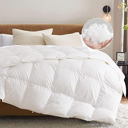  All Season Goose Down Comforter Corner Tabs-Baffle Box Design Duvet Insert Queen Size-Ultra Soft 750 Fill Power 46 Oz Feather Down Fill-Hotel Collection-Medium Warmth (90x90, White)
