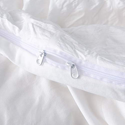  3 Pieces Textured Duvet Cover White Set With Zipper Closure,100% Washed Microfiber Seersucker Fabric,Luxury Hotel Quality Bedding-King Size(1 Duvet Cover 2 Pillowcases)