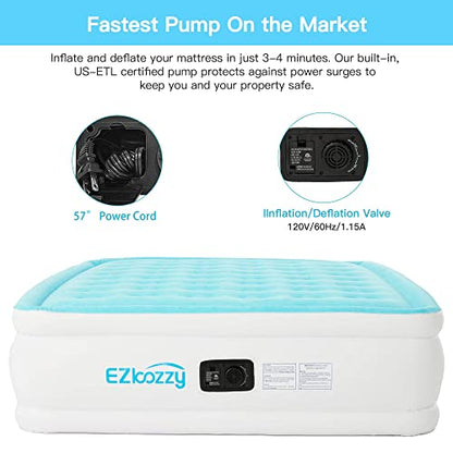  Air Mattress With Built-in Pump Raised Single Inflatable Bed-Puncture Resistant Airbed With Waterproof Flocked Top, Home & Portable Trave - Easy To Inflate/Quick Set UP (Twin)