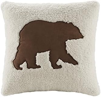  Woolrich Casual Cabin Lodge Lifestyle Decorative Pillow Hypoallergenic Sofa Cushion Lumbar, Back Support, 18" X 18", Hadley Bear Berber White