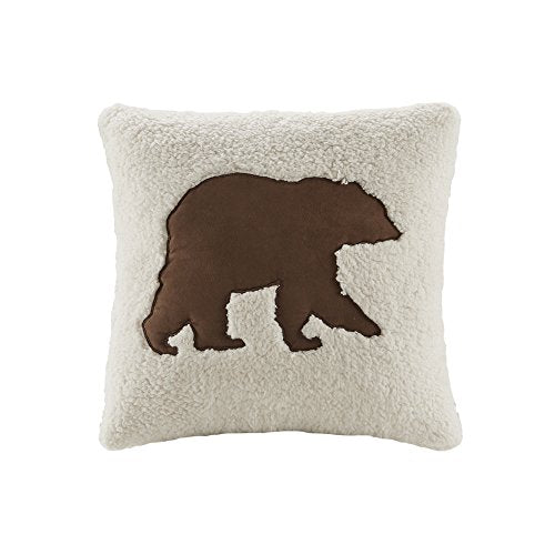  Woolrich Casual Cabin Lodge Lifestyle Decorative Pillow Hypoallergenic Sofa Cushion Lumbar, Back Support, 18" X 18", Hadley Bear Berber White