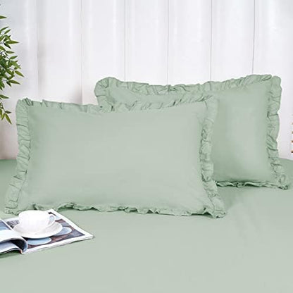  PHF 100% Washed Cotton Ruffle Pillowcases Standard Size, 2 Pack 20" X 26" Pillow Shams, No Insert, Ultra Soft Cotton Linen Like Pillow Cases,Decorative Farmhouse Bedding Pillow Covers, Linen