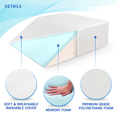 Leg Elevation Pillow With Memory Foam Top - Elevated Leg Rest Pillow For Circulation, Swelling, Knee Pain Relief - Wedge Pillow For Legs, Sleeping, Reading, Relaxing - Washable Cover (8 Inch)