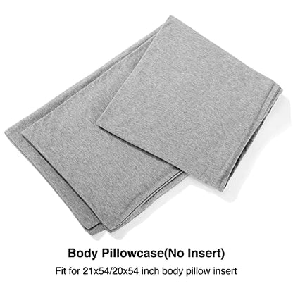  Body Pillow Cover Case 20x54 Inch, Soft Cotton Long Pillowcase With Zipper, Jersey, 20x54 Inch, Light Grey