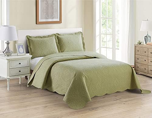 3pc Full/Queen Over Size Luxury Embossed Bedspread Set Light Weight Solid White New
