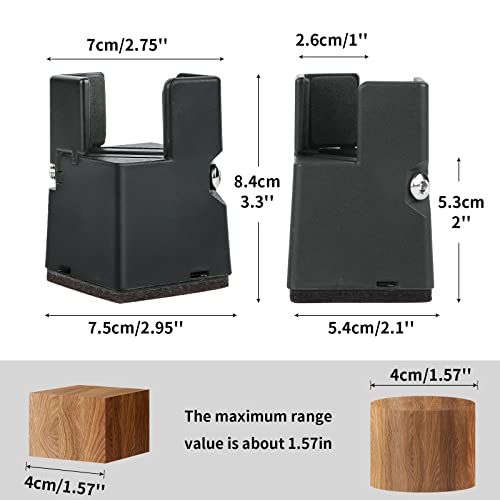  INFTYLE 4 PCS Adjustable Bed Risers 2 Inch, Black Chair Risers With Screw Clamp, Heavy Duty Sofa Tables Furniture Risers Fit For Square/Round Furniture Leg Diameters 0.8-1.6 Inch, Supports 5000 Lbs