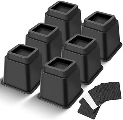  USION Bed Risers 4 Inch, Set Of 6 Bed Lifts Risers Up To 3300 Lbs,Square Risers Blocks For Sofa,Table,Couch,Chair Or Desk,Dorm Room(Black)