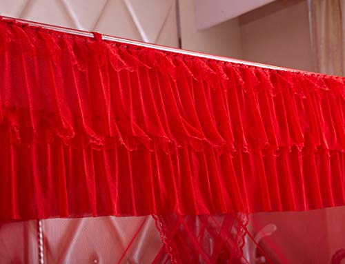  Mengersi Princess 4 Corners Post Bed Canopy Bed Curtains (Queen, Red)