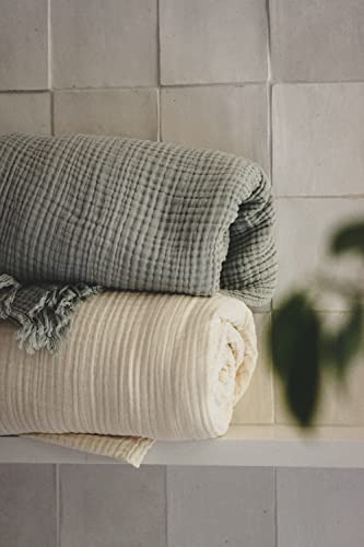  Cotton Muslin Blanket 4-Layer Ivory Blankets For Adult 79 X 83 Inch Extra Large Lightweight Soft Breathable Throw Comfort Blanket All Season