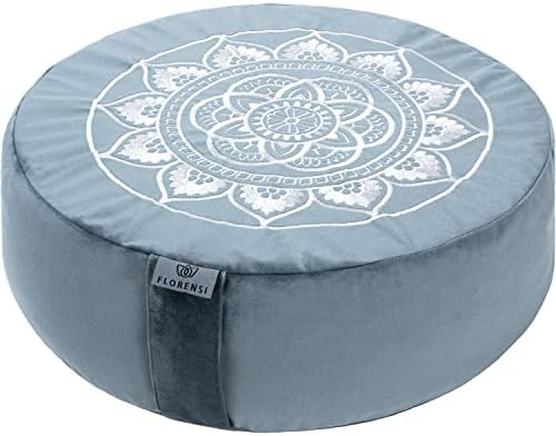  Florensi Meditation Cushion - Comfortable Floor Pillow - Traditional Tibetan Meditation Pillow With Beautiful Velvet Cover - Large Floor Cushion Seating For Adults - Premium Yoga Buckwheat Bolster