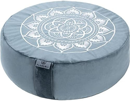  Florensi Meditation Cushion - Comfortable Floor Pillow - Traditional Tibetan Meditation Pillow With Beautiful Velvet Cover - Large Floor Cushion Seating For Adults - Premium Yoga Buckwheat Bolster