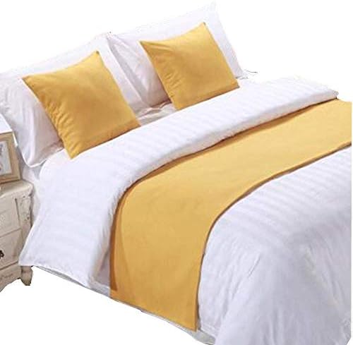  Bed Runner Yellow 3 Pcs Set, Luxury Bedding Scarf Pad Decorative Table Runner Bed Protector Slip Cover For Pets, 1 Bed Runner + 2 Cushion Cover, 102 Inches By 19 Inches