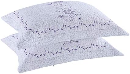  MarCielo 2 Pack Throw Pillow Covers Euro Sham Covers Pillow Shams Pillow Cover Embroidery (Standard, White/Lavender)