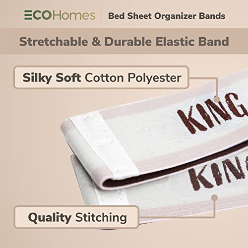  ECOHomes Bed Sheet Organizer And Storage Label Bands | Sheets Set Organizers For Linen Closet - Elastic Bedding Sheet Keepers Straps For Foldable Bedsheet, Pillow Case, Duvet (King 4PCs Pack | Cream)