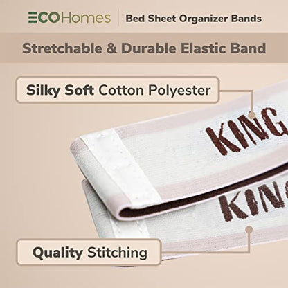  ECOHomes Bed Sheet Organizer And Storage Label Bands | Sheets Set Organizers For Linen Closet - Elastic Bedding Sheet Keepers Straps For Foldable Bedsheet, Pillow Case, Duvet (King 4PCs Pack | Cream)