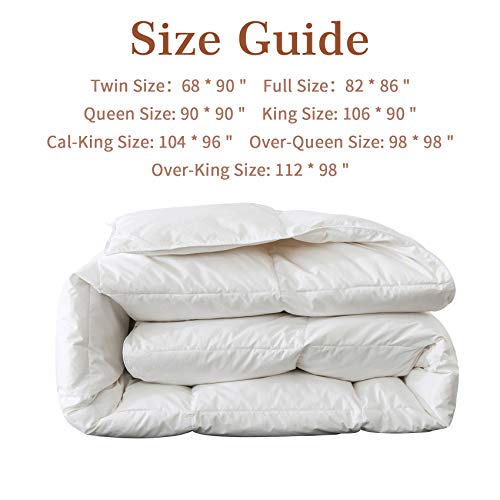  Feather Down Comforter Queen Size - All Season White Down Duvet Insert- Luxurious Hotel Bedding Comforters With 100% Cotton Cover - Queen 90 X 90 Inch
