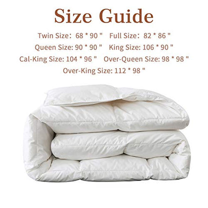  Feather Down Comforter Queen Size - All Season White Down Duvet Insert- Luxurious Hotel Bedding Comforters With 100% Cotton Cover - Queen 90 X 90 Inch