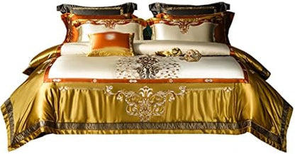  LEIGE Tribute Satin Four-Piece Set Palace Embroidery Silk Cotton Bedding Bed Cover (Color : D, Size : 220 * 240cm)