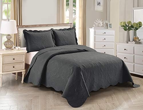  3pc King/Cal King Over Size Elegant Embossed Bedspread Set Light Weight Solid Beige New