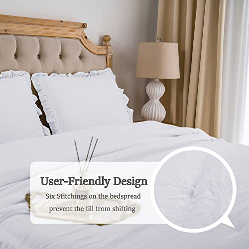  Rustic Ruffle Skirt Bedspread, Hand Made 30" Long Ruffle Skirt Coverlet, Natural Wrinkle Style For Kid, Baby （3 Pcs Set, Queen, White）
