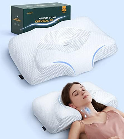  Famedio Adjustable Cervical Pillow For Neck Pain Relief, Hollow Contour Memory Foam Pillows Plus Support, Odorless Orthopedic Bed Pillows For Sleeping, Shoulder Pillow For Side Back Stomach Sleeper