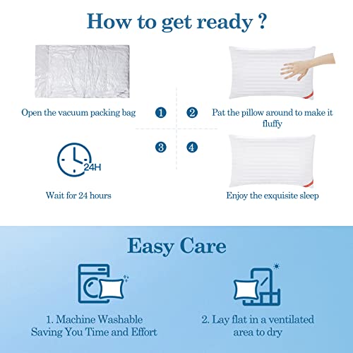  Standard Size Bed Pillows For Sleeping Set Of 2, Hotel Quality Pillows 2 Pack For Side And Back Sleepers, Breathable Cover And Down Alternative Filling, White Piping，20X26 Inches
