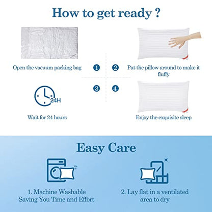  Standard Size Bed Pillows For Sleeping Set Of 2, Hotel Quality Pillows 2 Pack For Side And Back Sleepers, Breathable Cover And Down Alternative Filling, White Piping，20X26 Inches