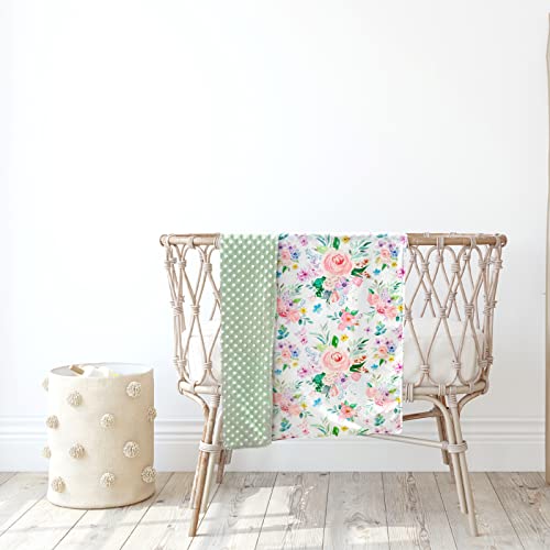  Minky Baby Blanket, Super Soft Toddler Blanket For Girls Boys, Plush Dotted Backing, Double Layer Newborn Receiving Blanket For Nursery Bed Toddler Crib, Pink Watercolor Flower, 30 X 40 Inches