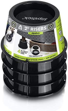  Slipstick CB672 Premium 3 Inch Bed Risers/Furniture Raisers With Steel Reinforced Holder Top, Lifts Height 3" (4 Pack) Supports 2,640 Pounds, Black, Stackable With CB671