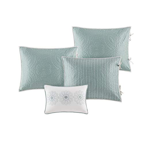  Madison Park Daybed Cover Set - Trendy Design, All Season Luxury Bedding With Bedskirt, Matching Shams, Decorative Pillow, Floral Medallion Quilted Blue 75"x39" 6 Piece
