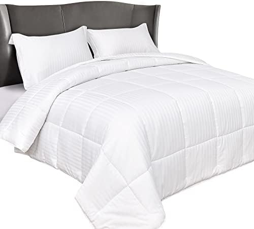  Elegant Comfort Premium Hotel Quality 1200 Thread Count 100% Egyptian Cotton, 3-Piece Stripe Down Alternative Cotton Comforter Set - Box Stitched - Duvet Insert With 4 Corner Tabs, Full, White