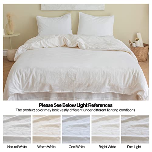 BISELINA French Linen Duvet Cover Set 3pcs With Hidden Zipper Closure Natural Flax Cotton Blend Solid Color Soft Breathable Luxury Farmhouse Bedding -King Size, White