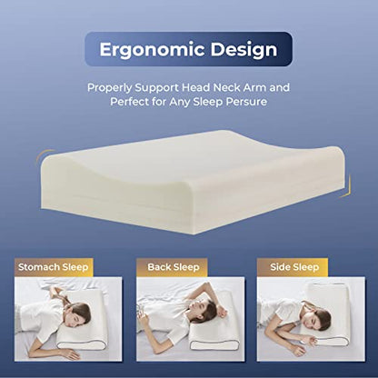  Enther Cervical Memory Foam Pillow For Sleeping, Adjustable Side Sleeper Pillow For Neck Support Shoulder Pain Relief, Orthopedic Contour Firm Pillow With Washable Cover