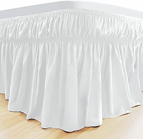 Elastic Wrinkle Bed Skirts For Adjustable Bed Super Soft Microfiber Tailored Wrap Around Dust Ruffle For Queen Size 14 Inch Drop White