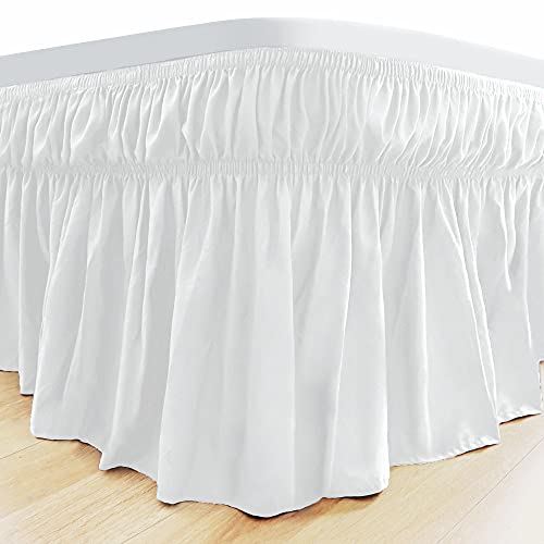  Elastic Wrinkle Bed Skirts For Adjustable Bed Super Soft Microfiber Tailored Wrap Around Dust Ruffle For Queen Size 14 Inch Drop White