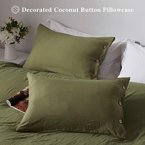  Queen Size Duvet Cover Set With Buttons Closure Olive Green, 3 Pieces Solid Color Ultra Soft Skin-Friendly Comforter Cover Set (1 Duvet Cover +2 Pillowcases)