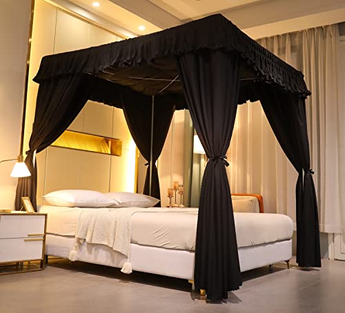  VETHIN Elastic Roof Style Four Corner Post Princess Bed Canopy Curtains Cozy Breathable Tent Canopy Mosquito Net For Girls & Adults Bedroom Decoration(Black, 47-53" W*78" L*82"*H/(Twin-Full))