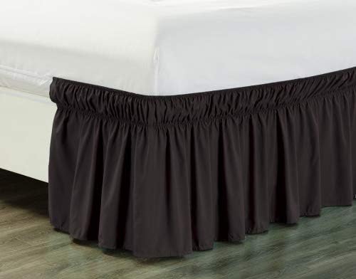  Wrap Around 18" Inch Fall White Ruffled Elastic Solid Bed Skirt Fits All Twin And Full Size Bedding High Thread Count Microfiber Dust Ruffle, Silky Soft & Wrinkle Free.