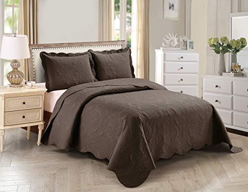  3pc King/Cal King Over Size Elegant Embossed Bedspread Set Light Weight Solid Beige New