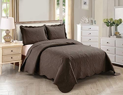 3pc King/Cal King Over Size Elegant Embossed Bedspread Set Light Weight Solid Beige New