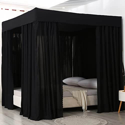  Joylife Bed Canopy Bed Curtains Set Black Bed Canopy For Girls, Canopy Curtains And Bed Canopy, Bed Canopy Curtains For Home Decorations (Pure Black, California King/King)