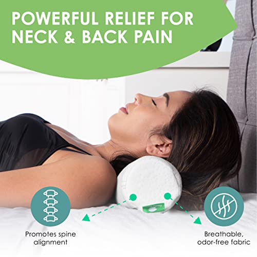  Thera Health Neck Roll Pillow - Viscose Of Bamboo Tube Pillow W/Washable Cover - Memory Foam Cylinder Pillows For Spine Discomfort, Yoga, Bed - Bolster Pillow & ﻿Travel Pillow