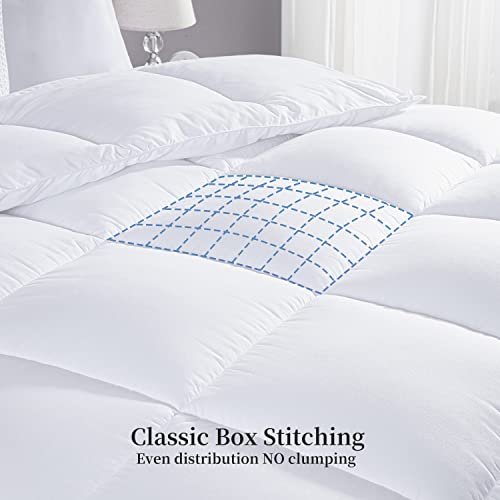  Kingsley Trend Queen Comforter Duvet Insert - All Season Quilted Ultra Soft Breathable Down Alternative, Box Stitch White Comforter With Corner Tabs, 90x90