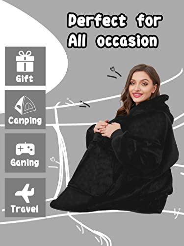  Blanket Hoodie Wearable Blanket,Super Warm Women And Men,Oversized Hoodie Blanket With Sleeves And Giant Pocket (Black)